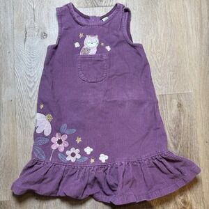 Tu kids Corduroy‎ Embroidered dress floral with owl 5T Purple Front Pocket